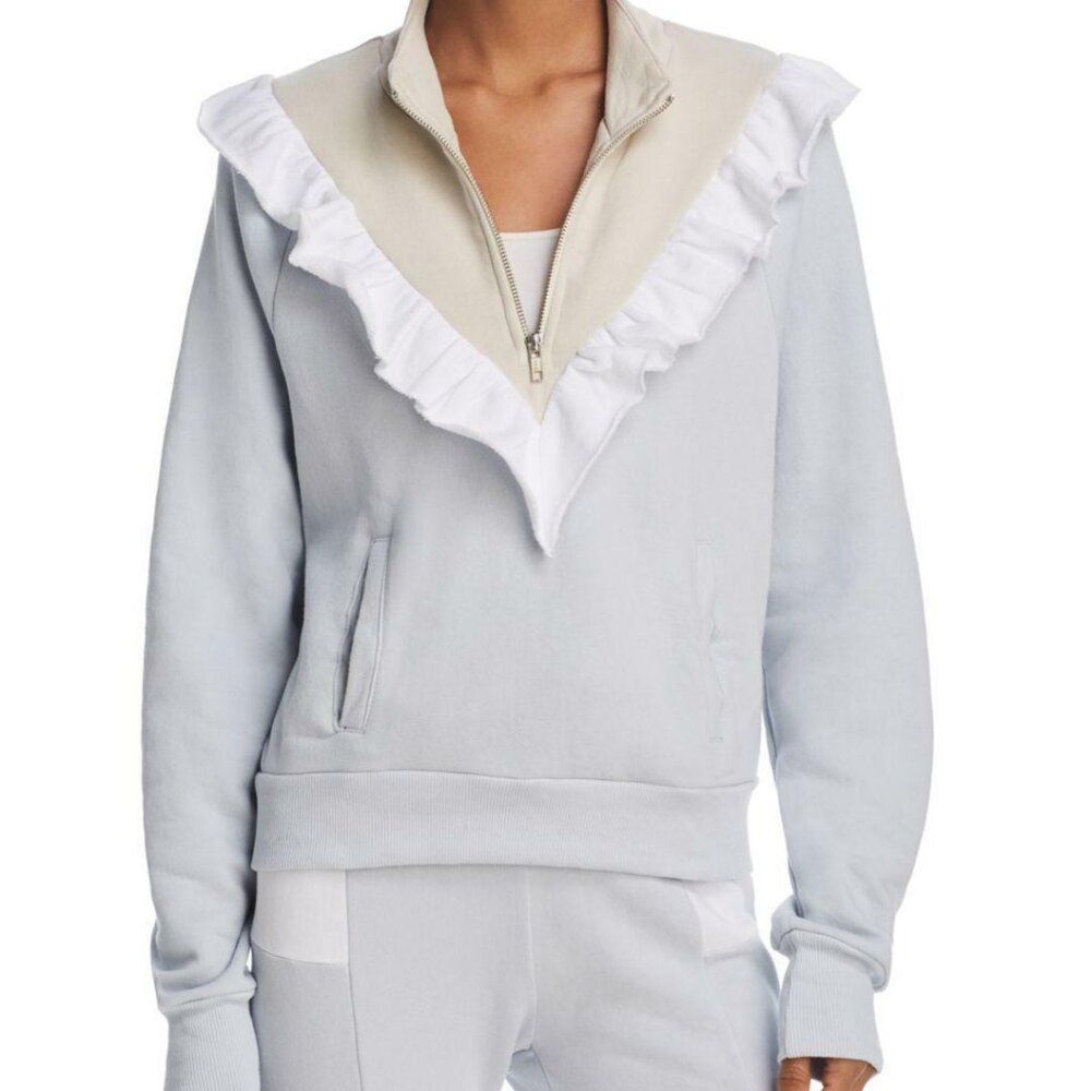 Wildfox Prima Pullover Ruffle Boho Colorblock Half Zip Sweatshirt, SIZE M